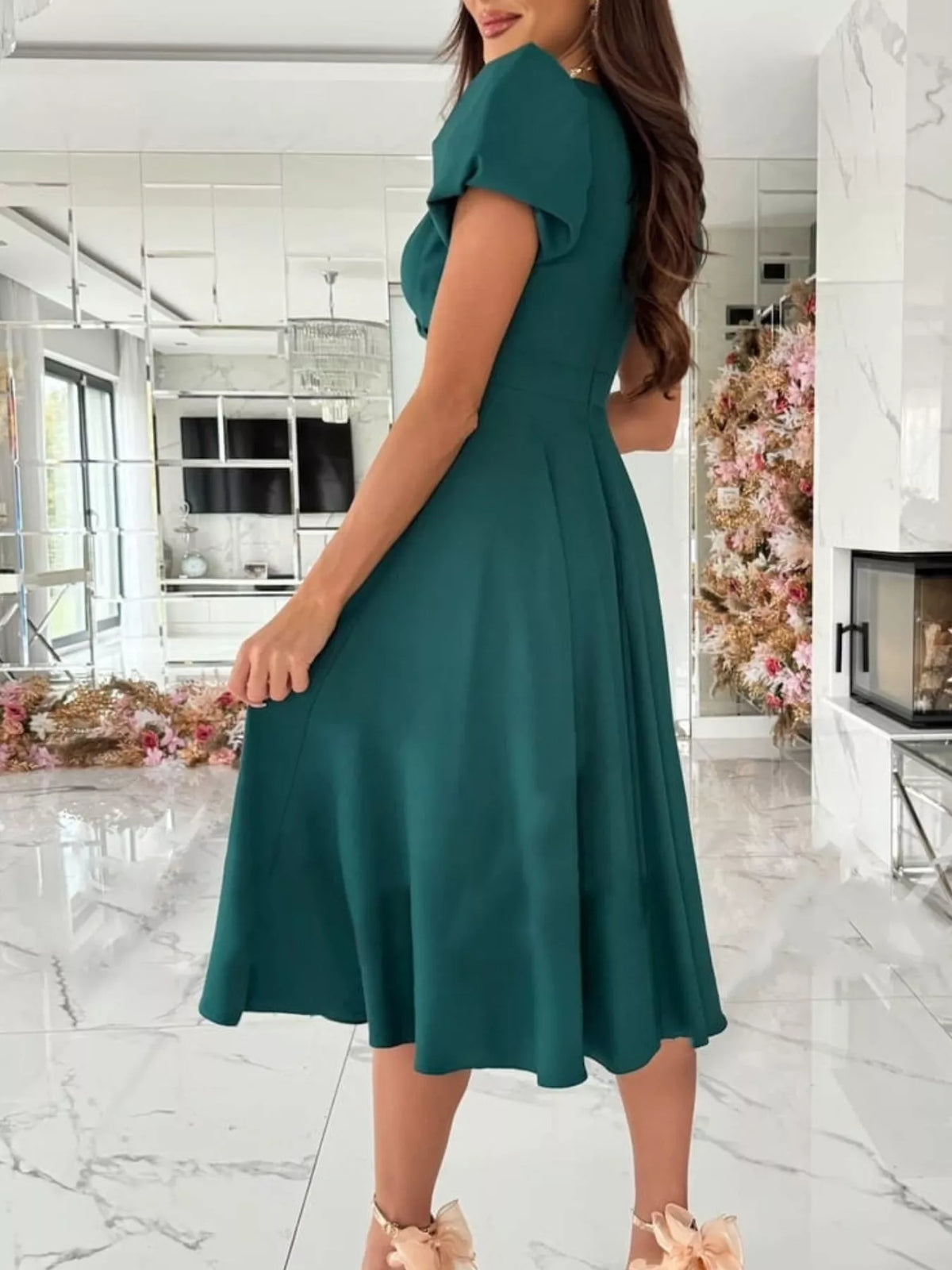 Surplice Puff Sleeve Midi Dress (6)