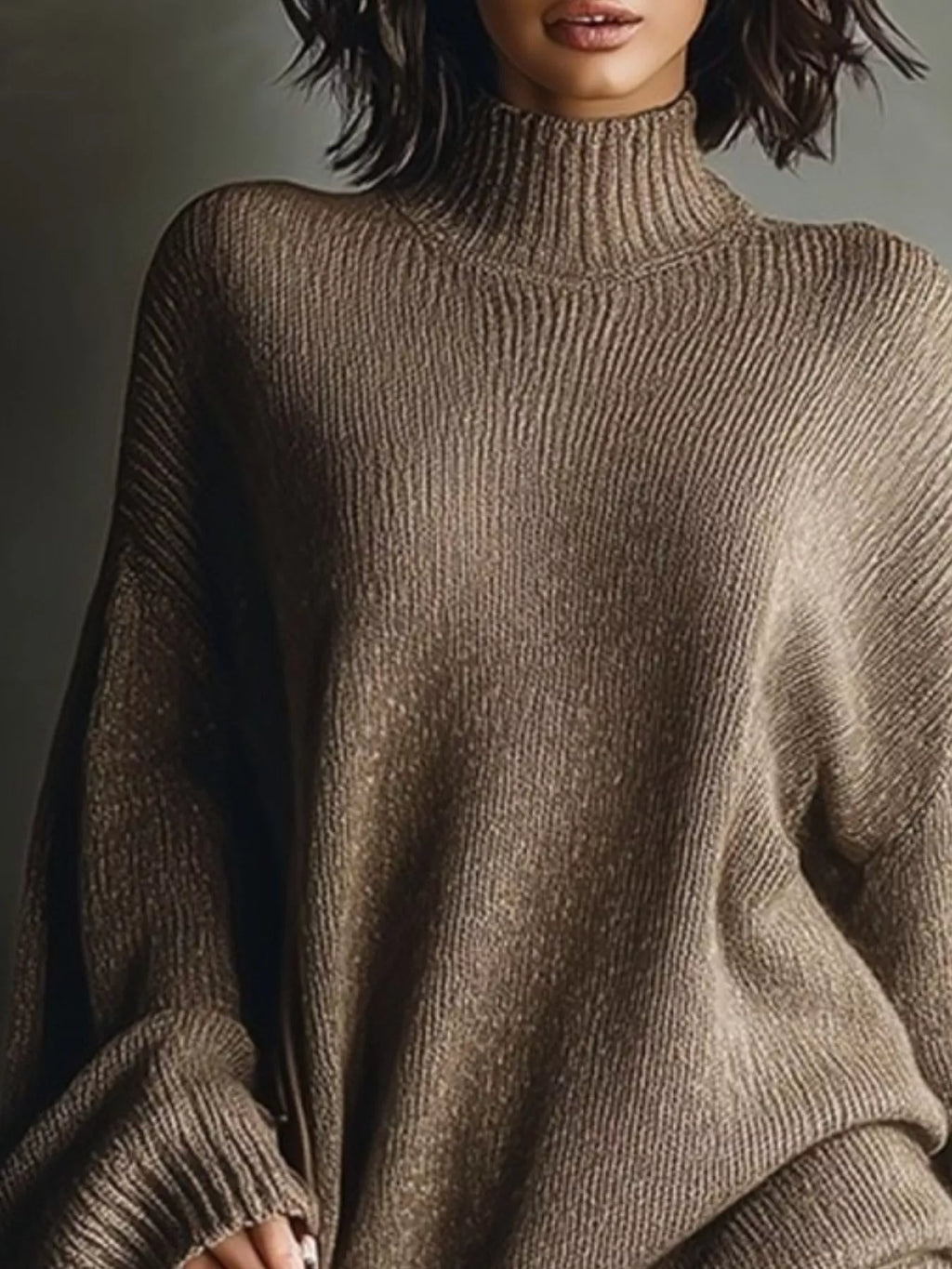 Oversized Mock Neck Long Sleeve Sweater Dress (10)