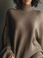 Oversized Mock Neck Long Sleeve Sweater Dress (10)