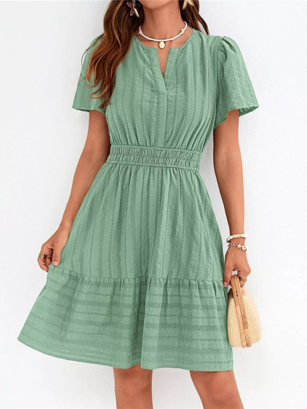 Short Sleeve Smocked Waist Tiered Dress (15)