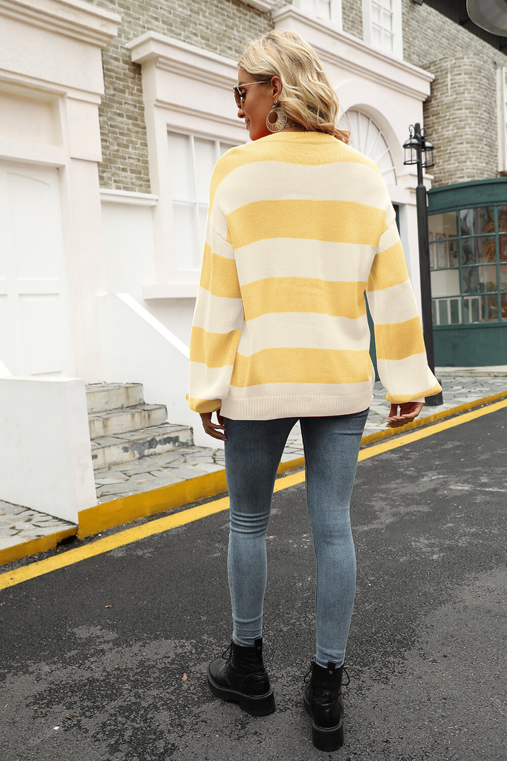 Striped Balloon Sleeve Knit Pullover (12)