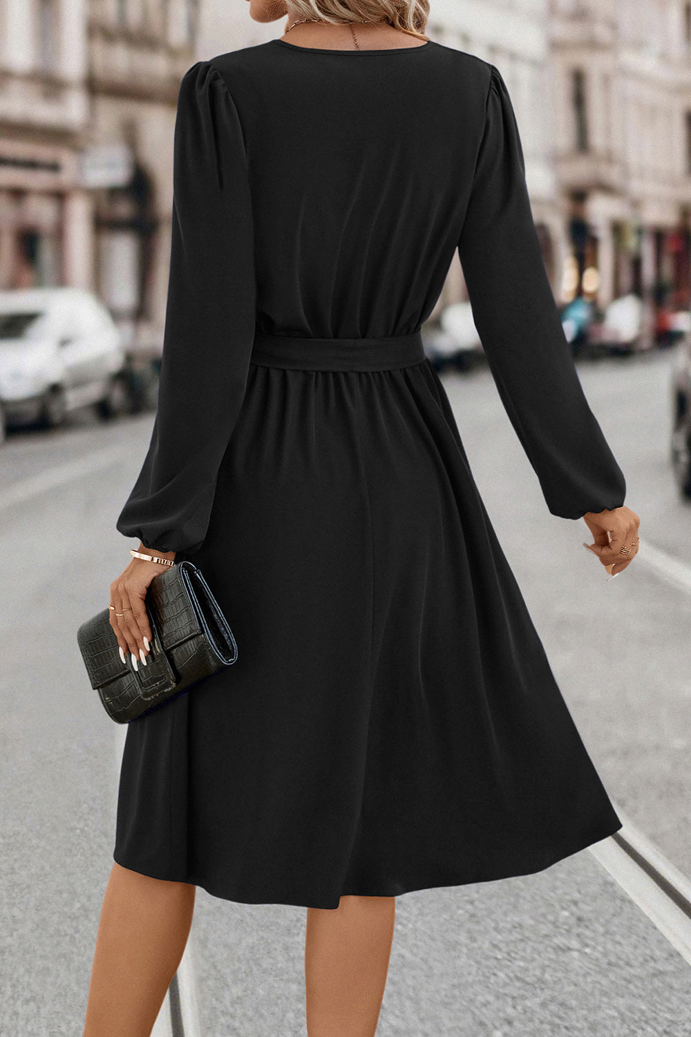 Tie Waist Notched Neck Long Sleeve Dress (12)