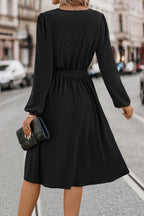 Tie Waist Notched Neck Long Sleeve Dress (12)
