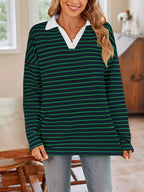 Oversized Striped Johnny Collar T-shirt (9)