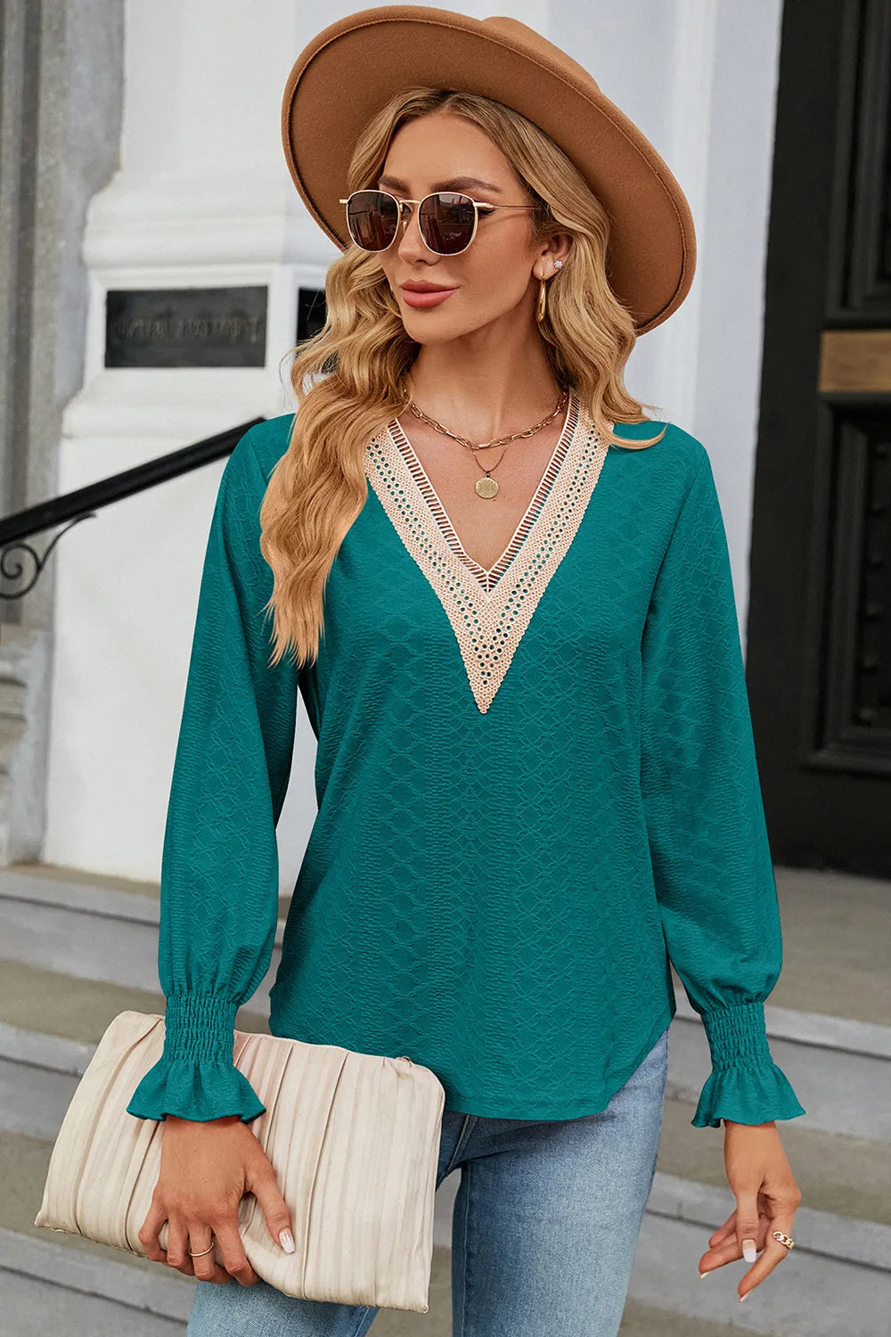 V-neck Flounce Sleeve T-shirt (14)