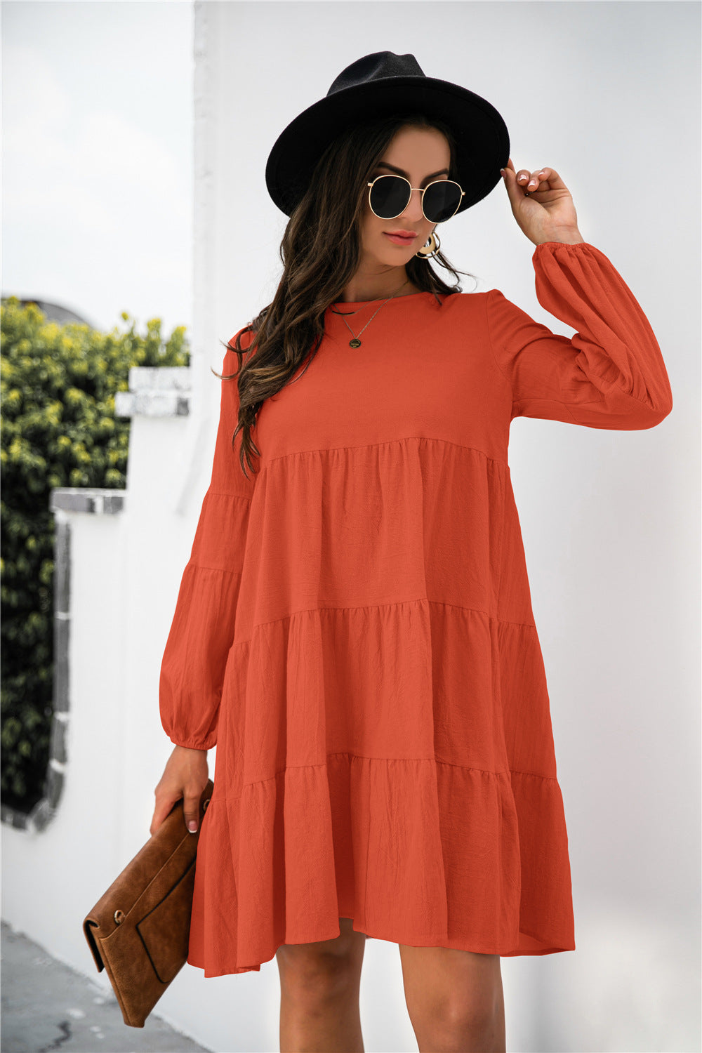 Balloon Sleeve Keyhole Tiered Dress (4)
