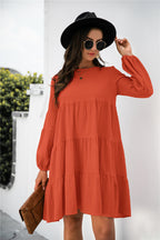 Balloon Sleeve Keyhole Tiered Dress (4)