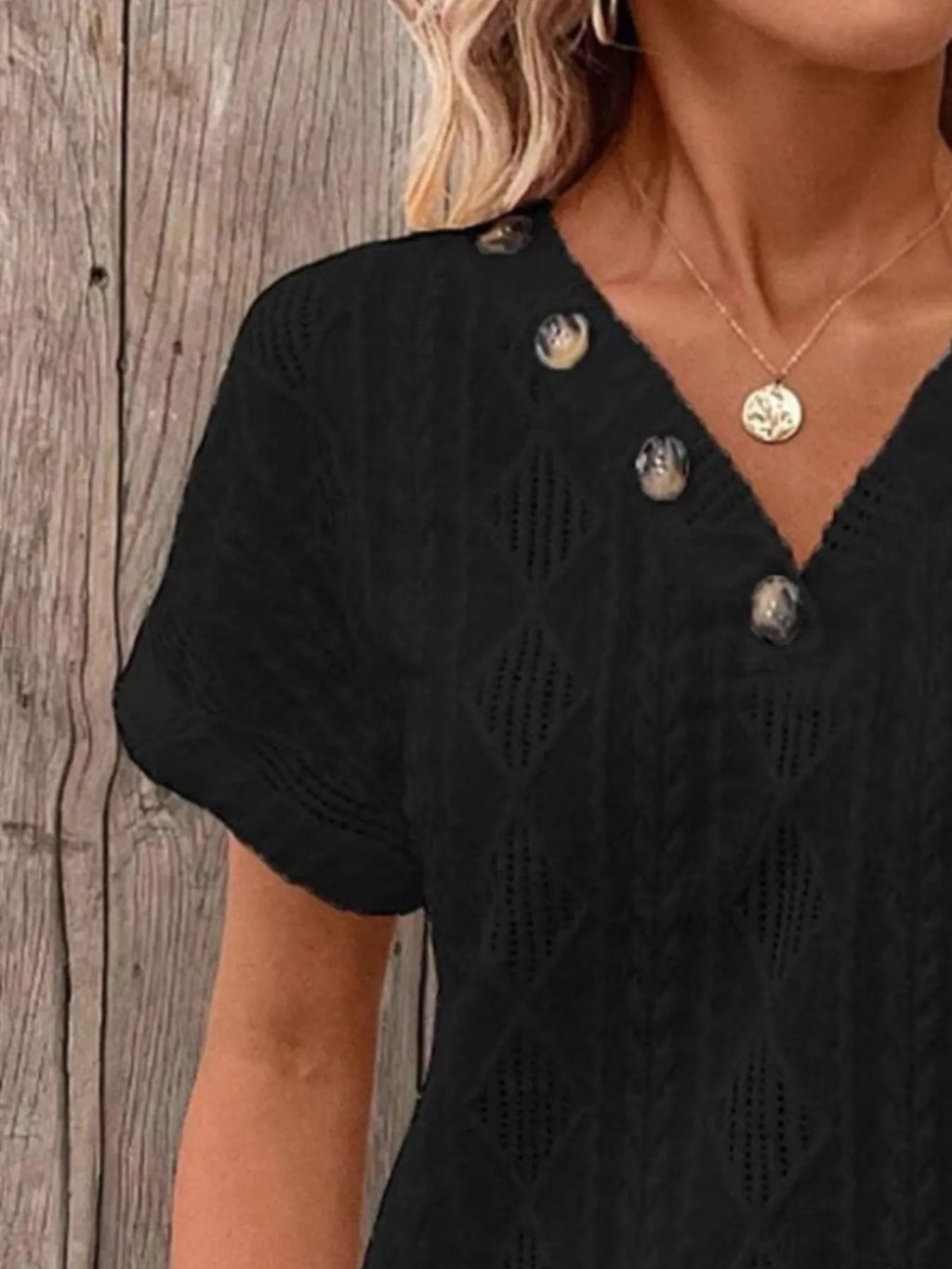Textured V-neck Short Sleeve Top (5)
