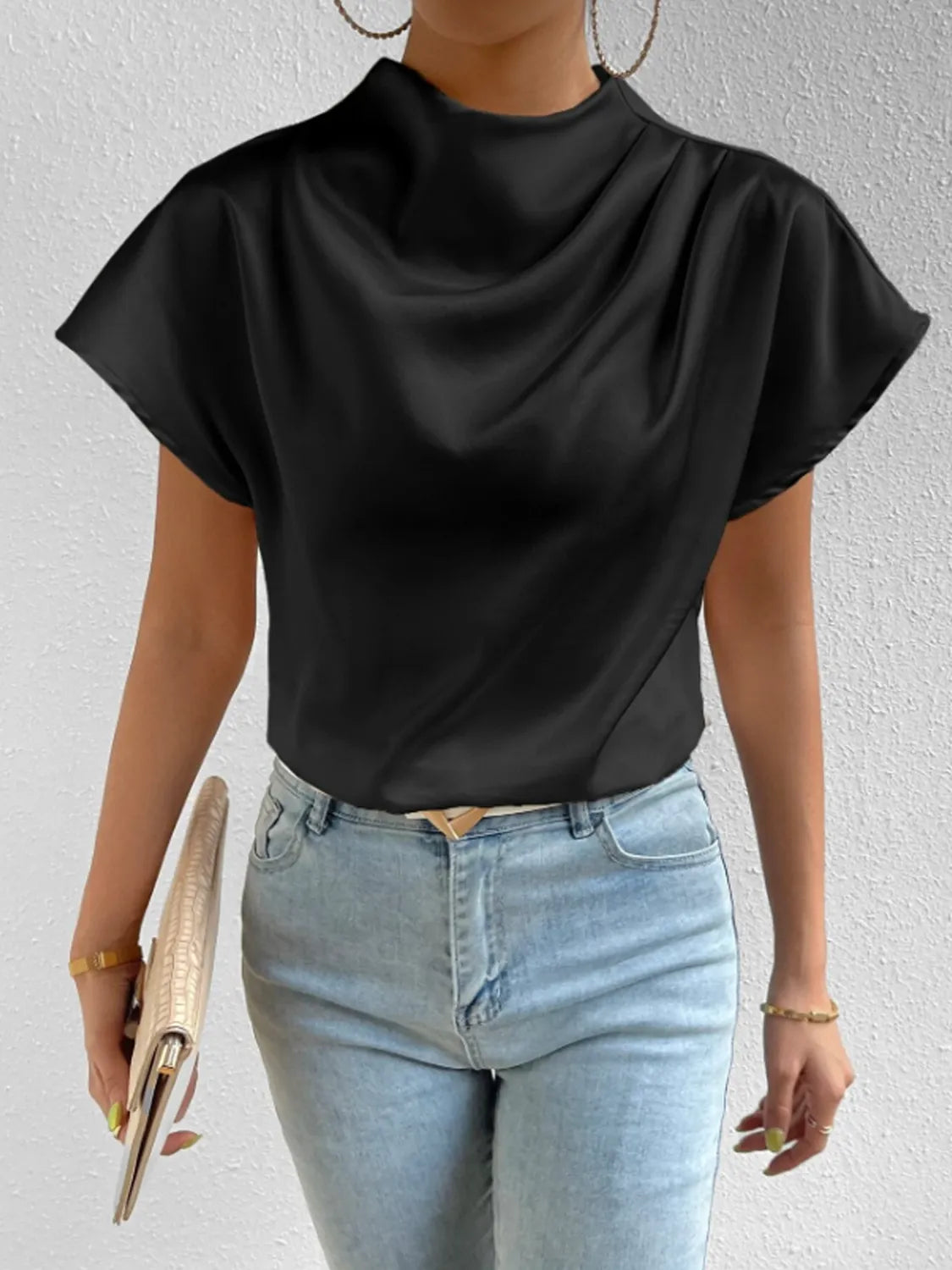 Mock Neck Short Sleeve Blouse (18)