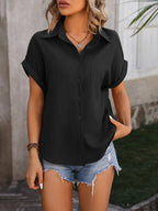 Textured Button Up Cap Sleeve Shirt (6)