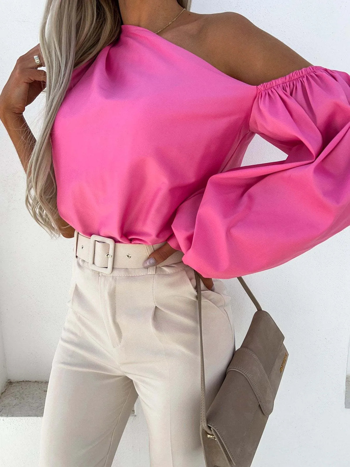 One Shoulder Puff Sleeve Blouse (7)