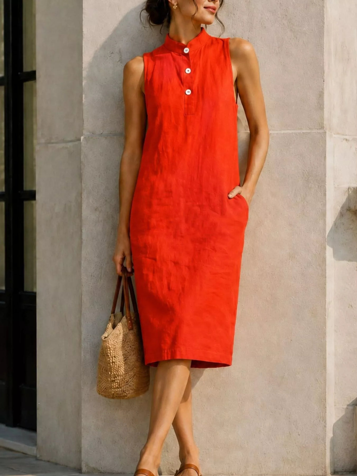 Button Detail Sleeveless Midi Dress (3)