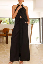 Halter Neck Top Wide Leg Pants Set (9)