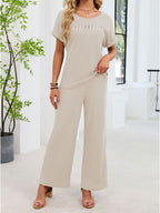 Lace Detail Short Sleeve Top Pants Set (9)