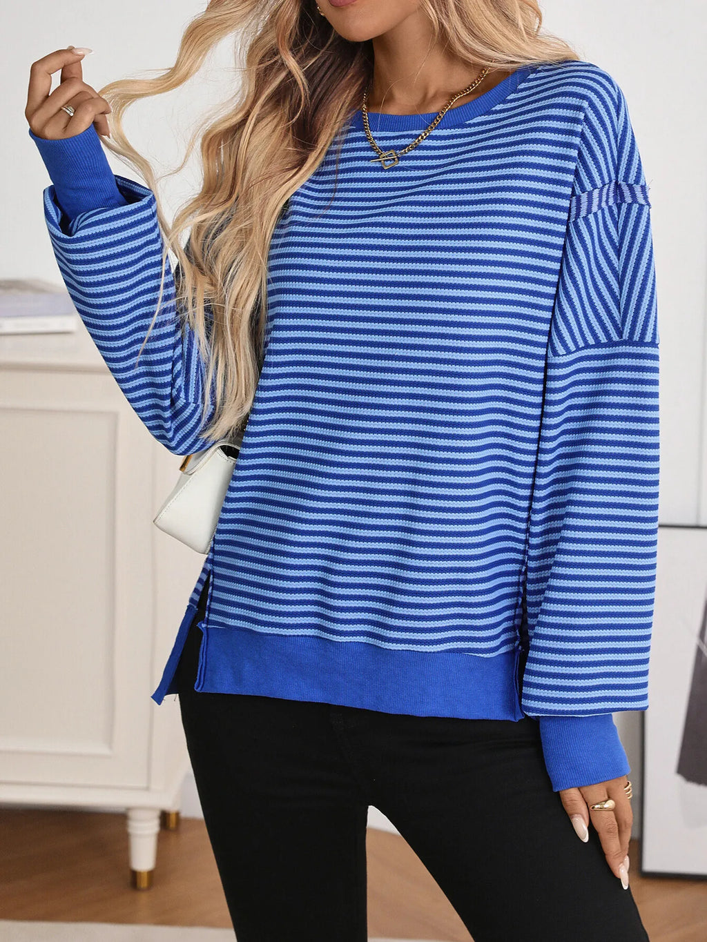 Exposed Seam Striped Contrast Sweatshirt (10)