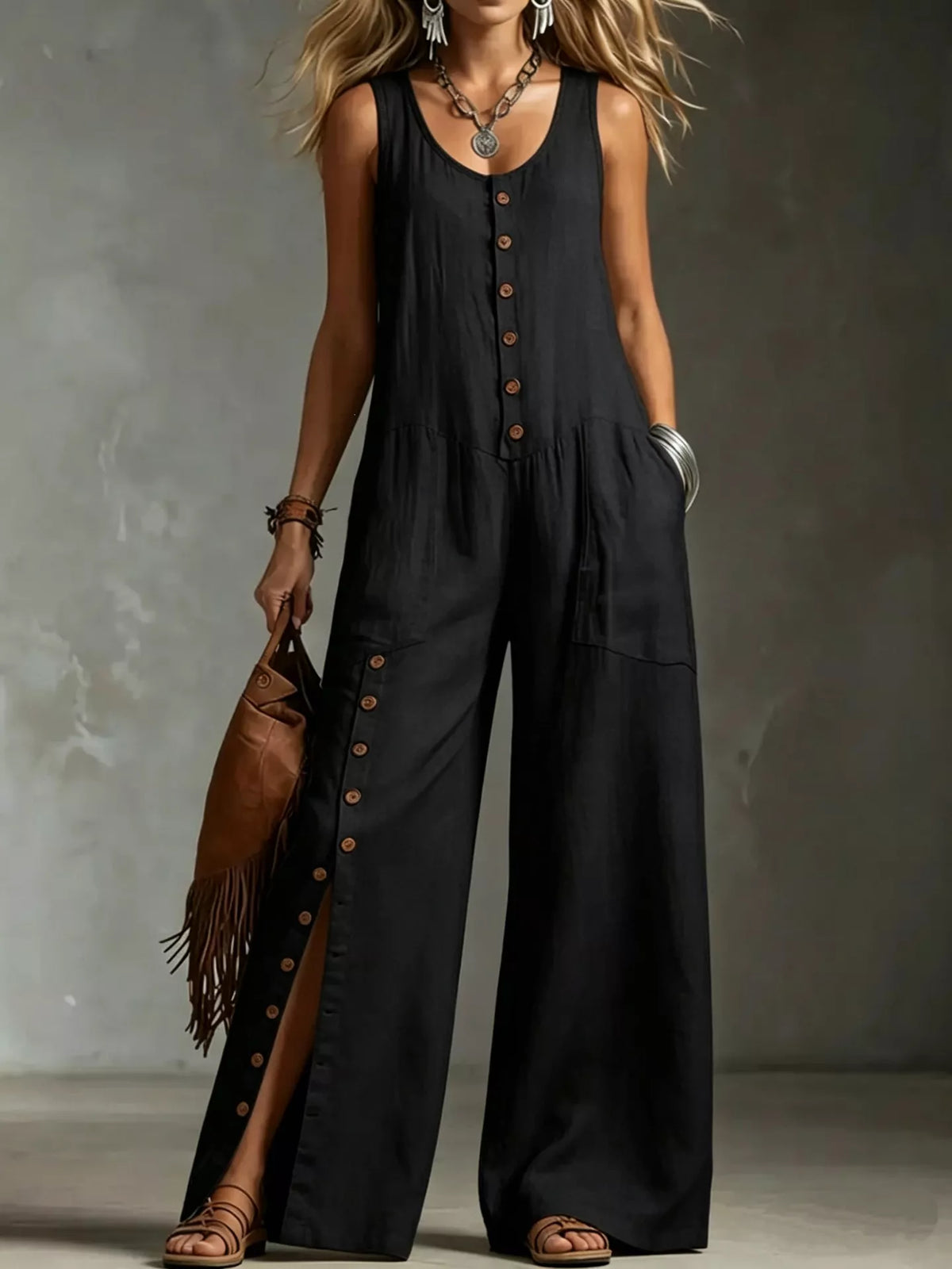 Full Size Sleeveless Button Front Wide Leg Jumpsuit Plus (5)