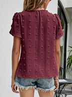Swiss Dot Round Neck Petal Sleeve Top (30)