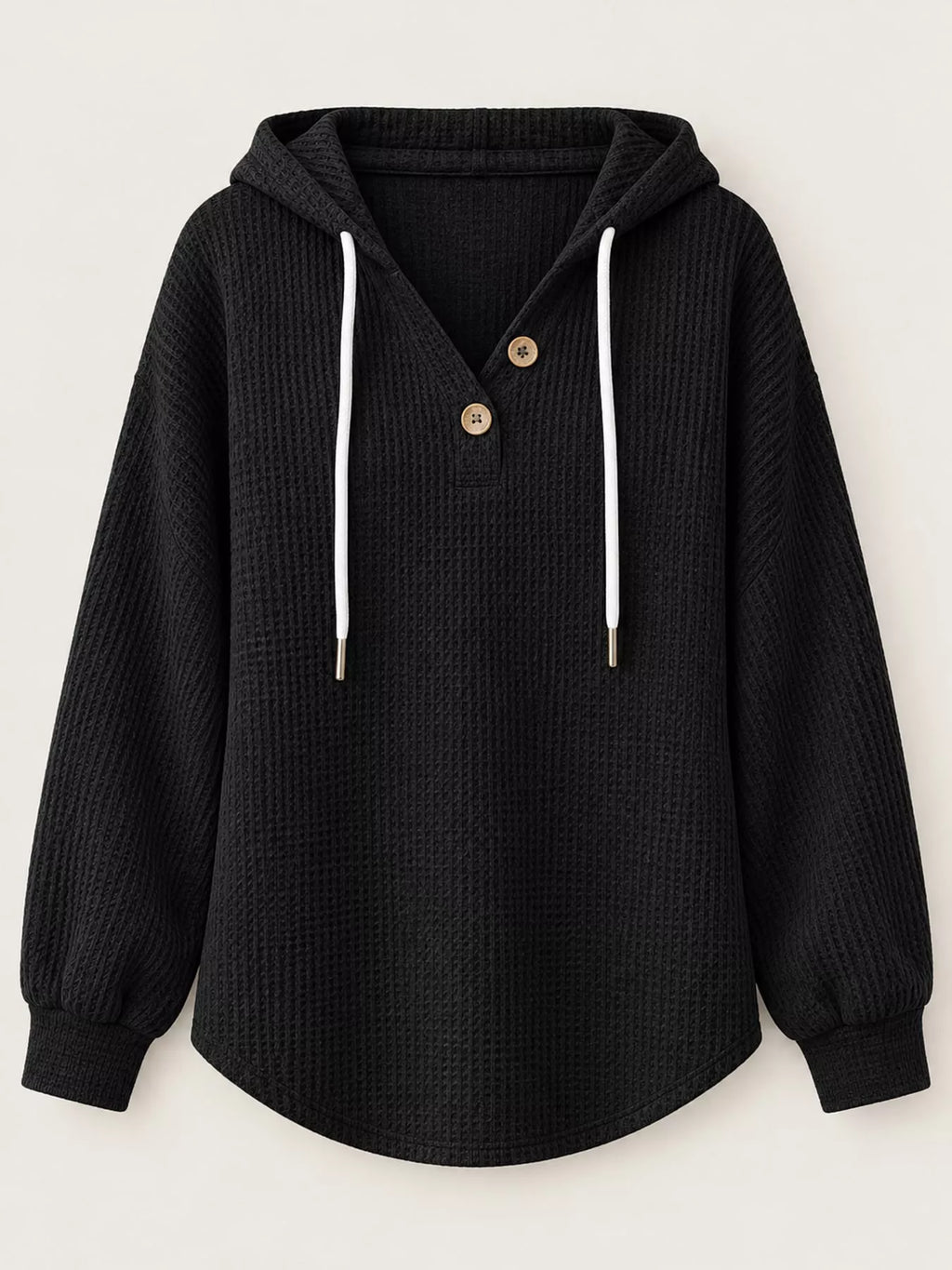 Full Size Waffle Knit Button Detail Hoodie Plus (23)