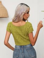 Cable-knit Round Neck Short Sleeve Knit Top (2)