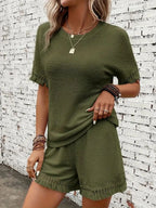 Tassel Round Neck Top Shorts Set (9)