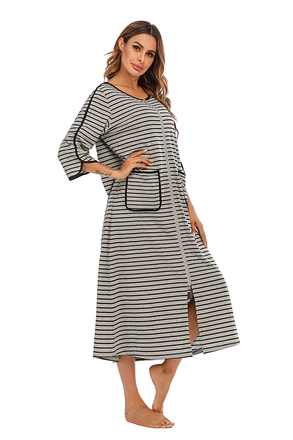 Round Neck Three-quarter Sleeve Midi Night Dress (14)
