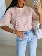 Striped Round Neck Short Sleeve T-shirt (3)