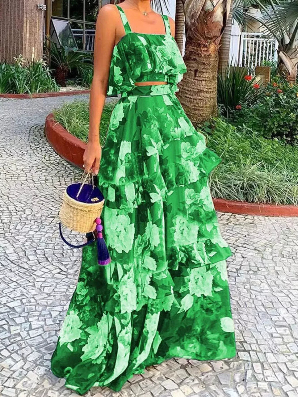 Floral Print Ruffle Cami Skirt Two-piece Set (8)