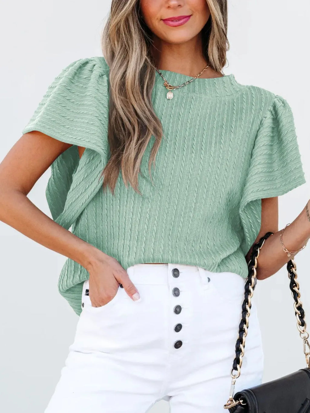 Round Neck Ruffle Sleeve Top (4)