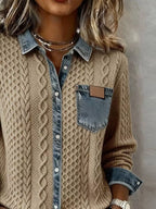 Denim Trim Cable Knit Cardigan (4)