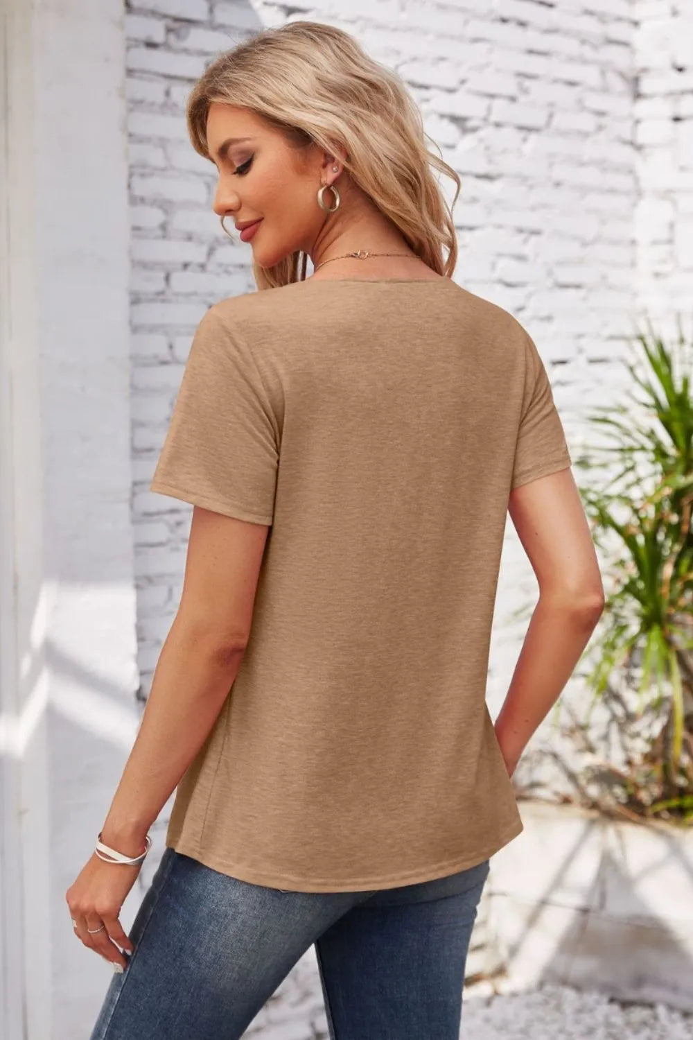 Decorative Button Scoop Neck T-shirt (23)