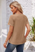Decorative Button Scoop Neck T-shirt (23)