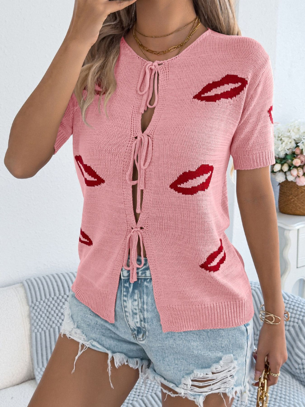 Lips Tie Front Knit Cardigan (13)