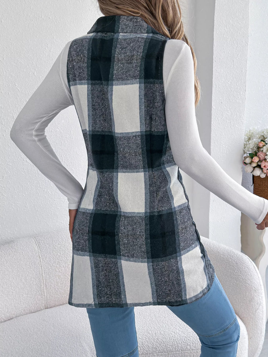 Plaid Double-breasted Vest Coat (18)