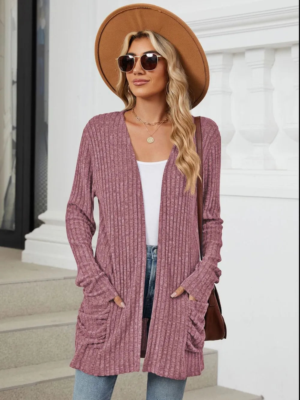 Pocketed Open Front Long Sleeve Cardigan (26)