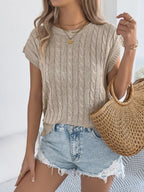 Cable-knit Round Neck Knit Top (7)