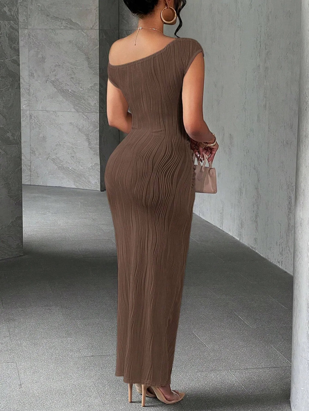Asymmetrical One Shoulder Bodycon Maxi Dress (9)