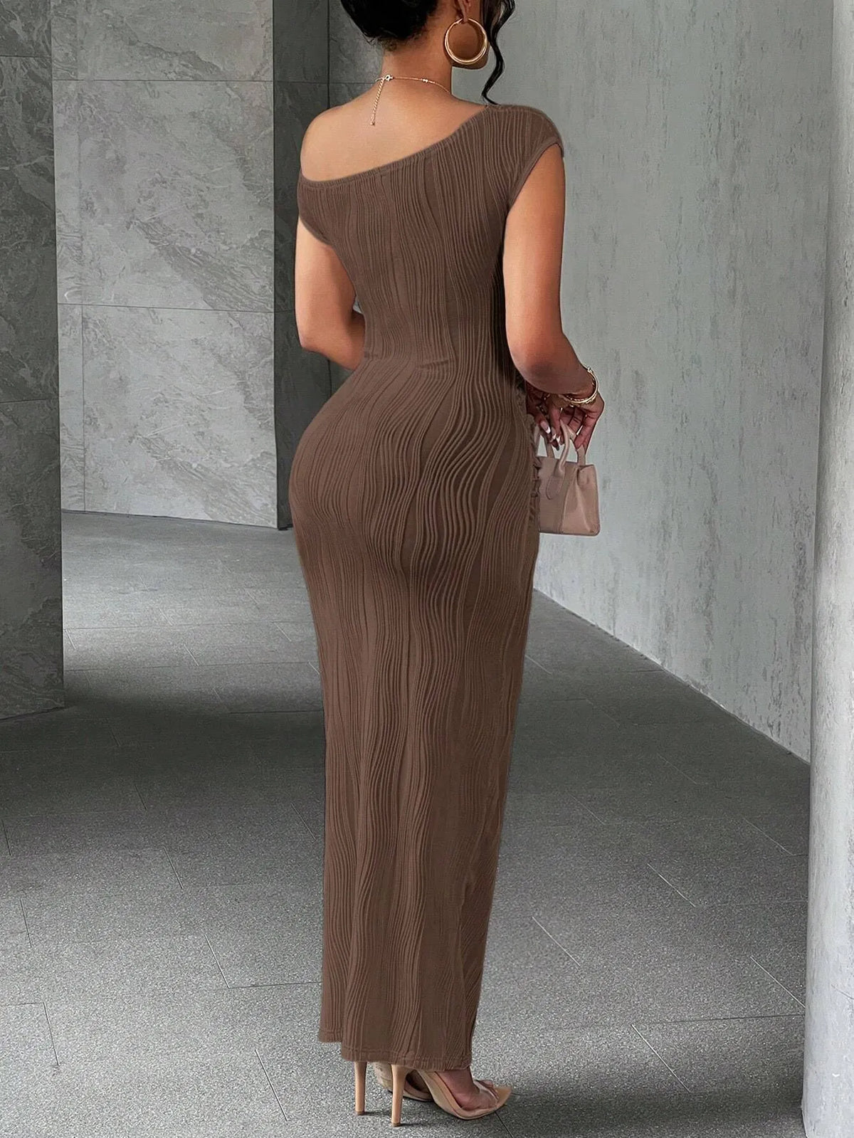 Asymmetrical One Shoulder Bodycon Maxi Dress (9)