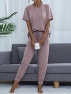 Round Neck Short Sleeve Top Pants Set (11)