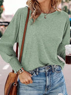 Round Neck Smocked Lantern Sleeve T-shirt (12)