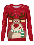 Christmas Reindeer Graphic Round Neck Sweater (3)