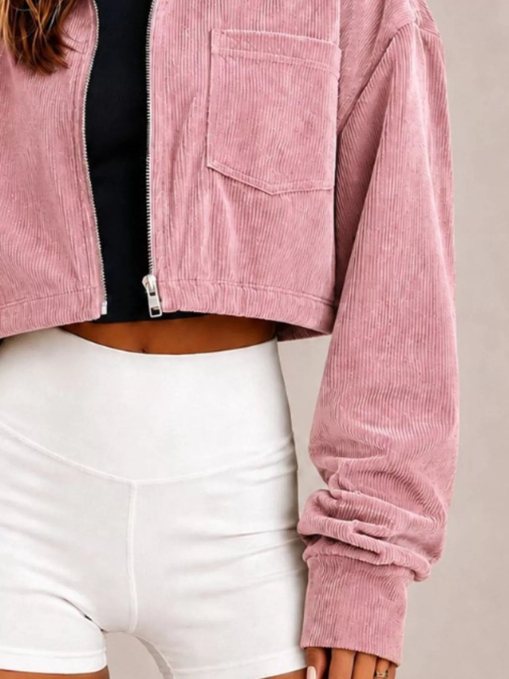 Corduroy Zip Up Cropped Jacket (3)