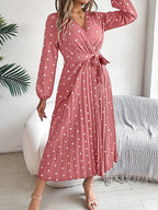 Tied Polka Dot Long Sleeve Midi Dress (5)