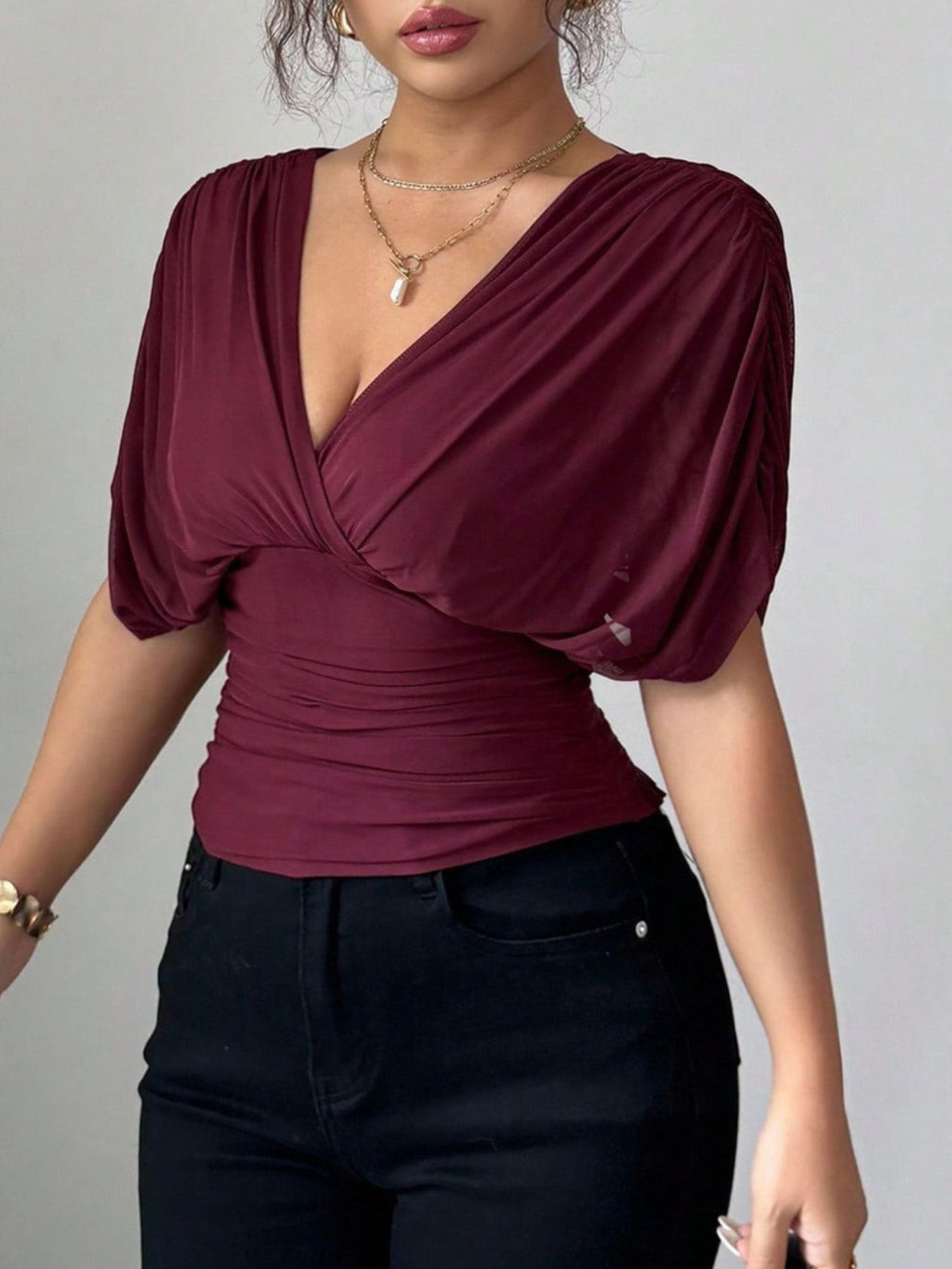 Ruched Surplice Short Sleeve Top (9)