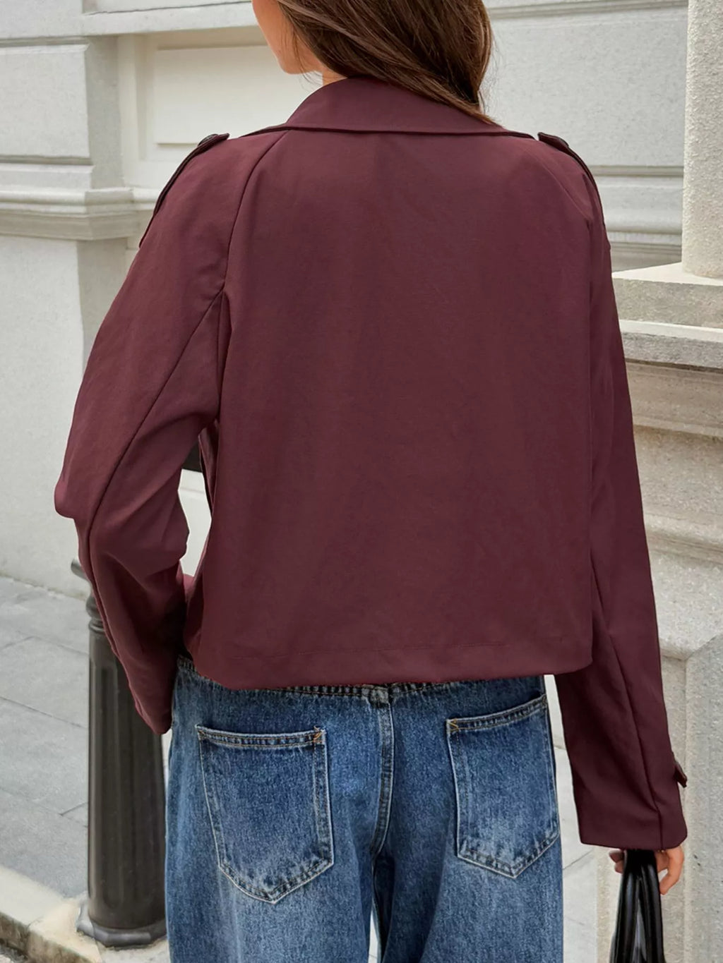 Cropped Double-breasted Raglan Sleeve Jacket (10)