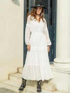 Tie Neck Long Sleeve Midi Tiered Dress (13)