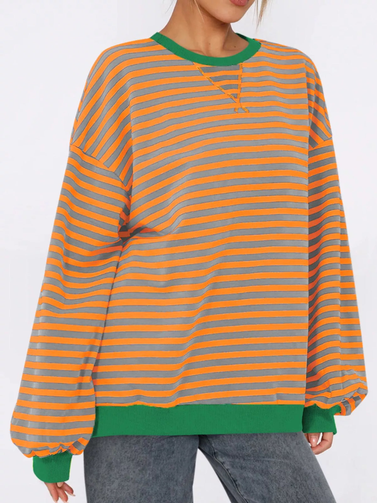Striped Round Neck Long Sleeve Sweatshirt (8)