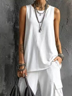 Full Size Casual Tank Cargo Pants Set Plus (4)