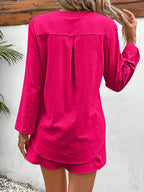 Notched Long Sleeve Top Shorts Set (16)