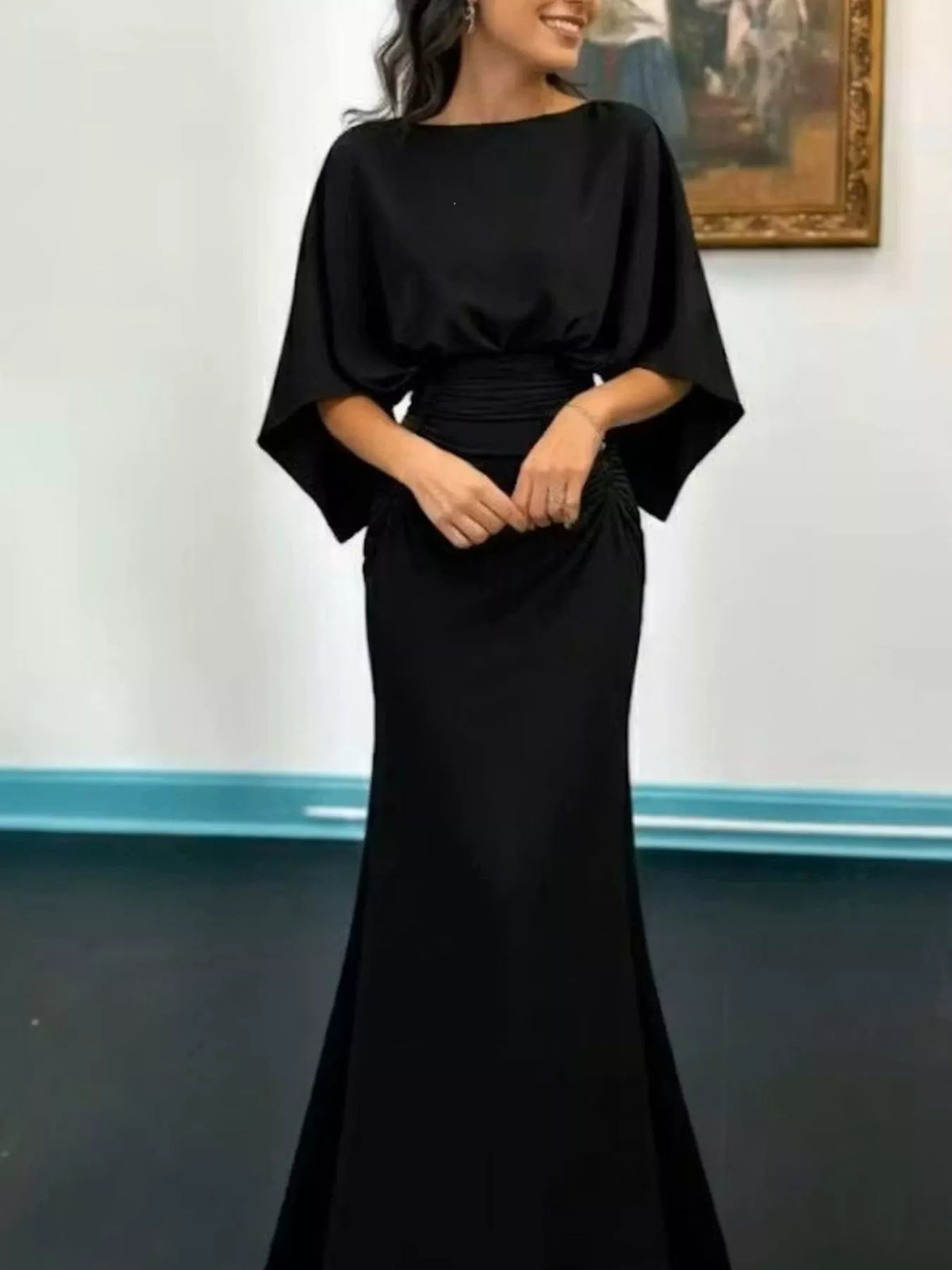 Batwing Sleeve Ruched Maxi Dress (11)