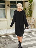 V-neck Long Sleeve Sweater Dress (9)